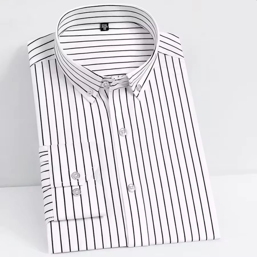Men's Classic Striped Shirts High Stretch Social Shirt Man Business Office Club Party Wedding Shirts Formal Tops Blouse Male