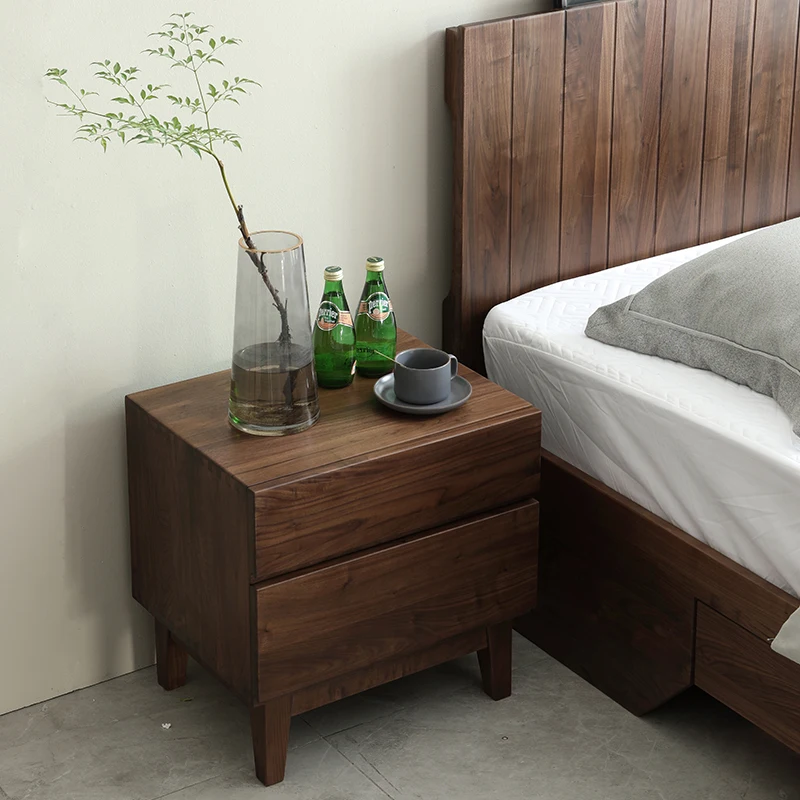 

Black walnut bedside table Solid wood Bedroom locker Simple bedside cabinet Drawer cabinet