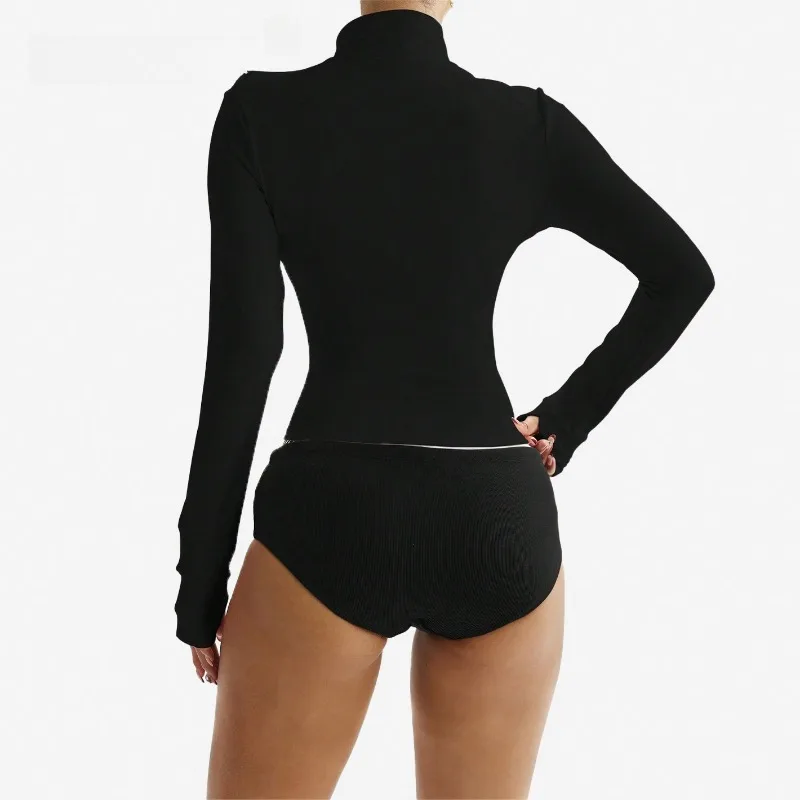 سترة اليوغا النسائية كتلة اللون البريدي الأمامي اقتصاص سترة طويلة الأكمام اللياقة البدنية أعلى الخصر Cinching عارضة أنيقة الرياضة إلى طبقة الشارع #4