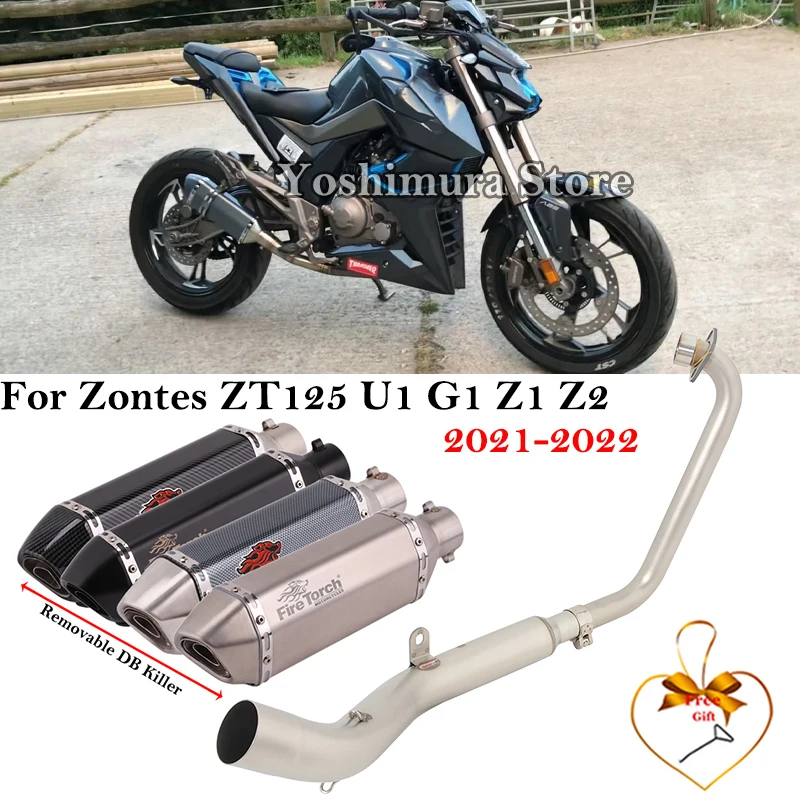 

Полная система без шнуровки для Zontes ZT125 U1 G1 Z1 Z2 2021 2022 мотоциклетная выхлопная труба переднего среднего звена Escape Moto глушитель DB Killer