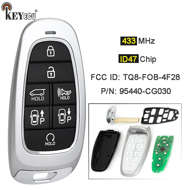 KEYECU 433MHz ID47 Chip PN: FCC FCC ID: TQ8-FOB-4F28 tanpa kunci Go Smart tombol Remote Fob untuk Hyundai Staria 2022 2023 2024