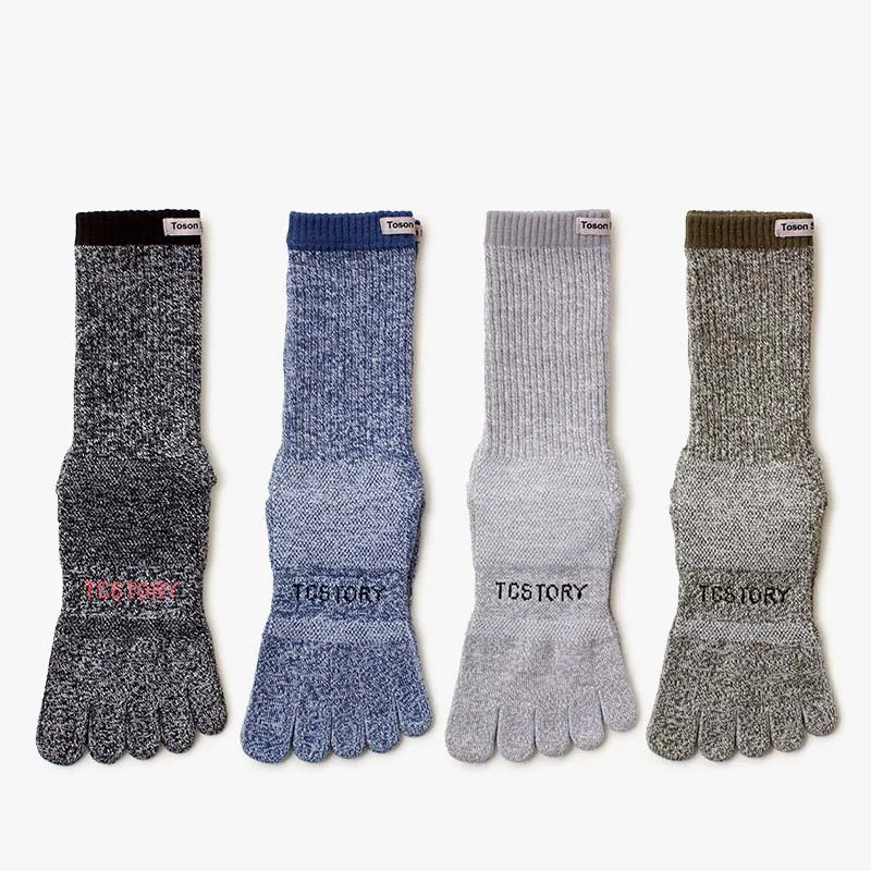 Merino Wool Five Finger Sports Socks Sweat Absorption Anti-odor Autumn Winter Towel Base Terry Long Tube Split Toe Socks