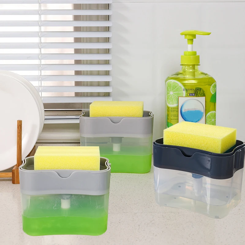 

Soap Dispenser Bottle for Kitchen Dish Soap Box with Sponge Holder Hand Press Liquid Dispensing Kitchen Wash The Dishes Tools