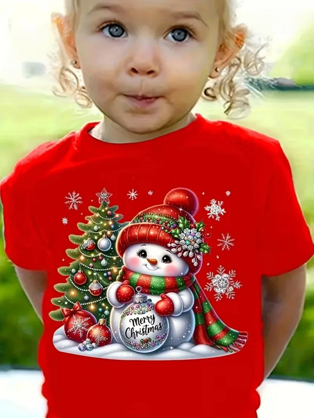 Kinderkleidung mit niedlichem Tier-Print, Weihnachts-T-Shirt, festliche Kurzarm-Shirts, Kleidung für Jungen und Mädchen, Weihnachtsgeschenk, Kinder-Oberteil. – Detail 3