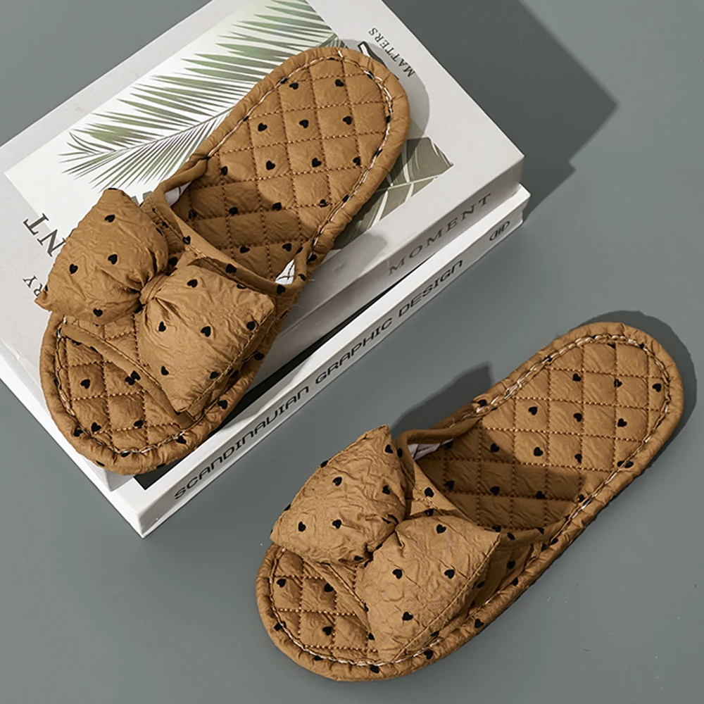 أزياء النساء النعال لينة أسفل القطن الأزهار الطابق أحذية شبشب منزل المضادة للانزلاق أحذية المنزل لطيف القوس شباشب غرفة النوم #4