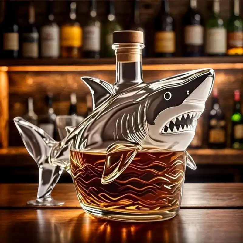 Decanter per squalo da whisky 320ml Decanter per bicchieri da whisky a forma di squalo Contenitore per liquori vuoto decorativo per padre vicino zio