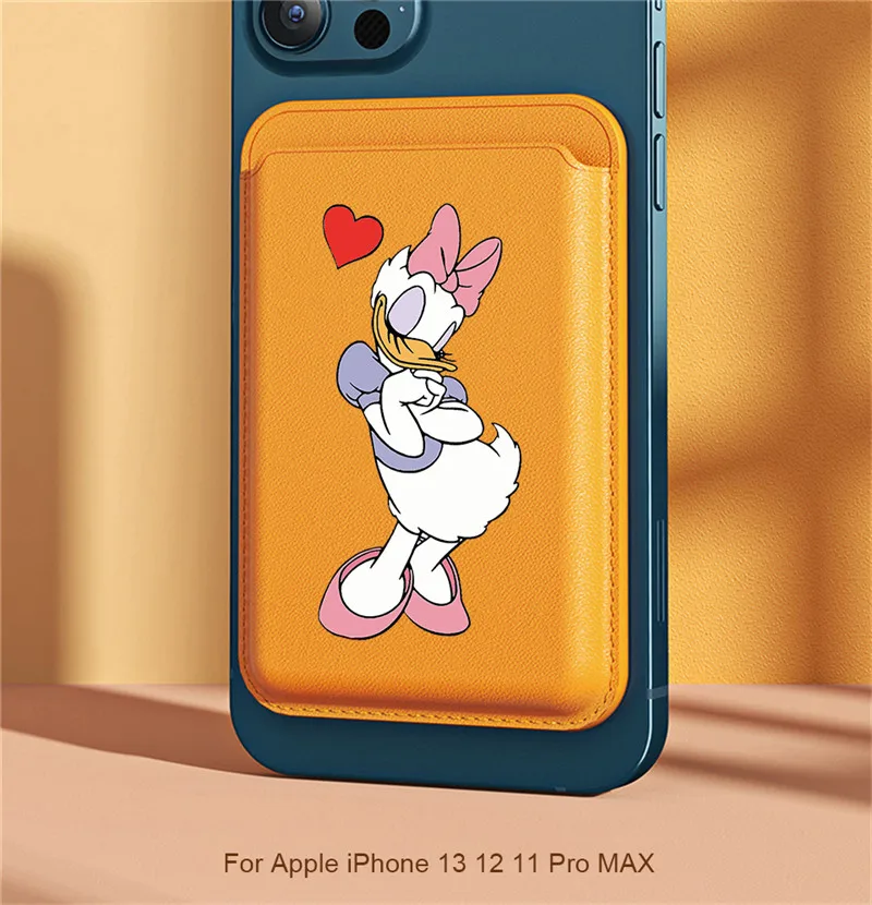 ل Magsafe محفظة حافظة جلدية المغناطيسي ميكي ميني الحقيبة حامل بطاقات التعريف الشخصية آيفون 13 14 15 دونالد داك ديزي غطاء