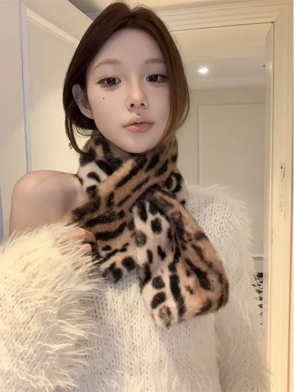 

Новый модный ретро-шарф из искусственного меха с леопардовым принтом для женщин, теплый, универсальный, корейский стиль