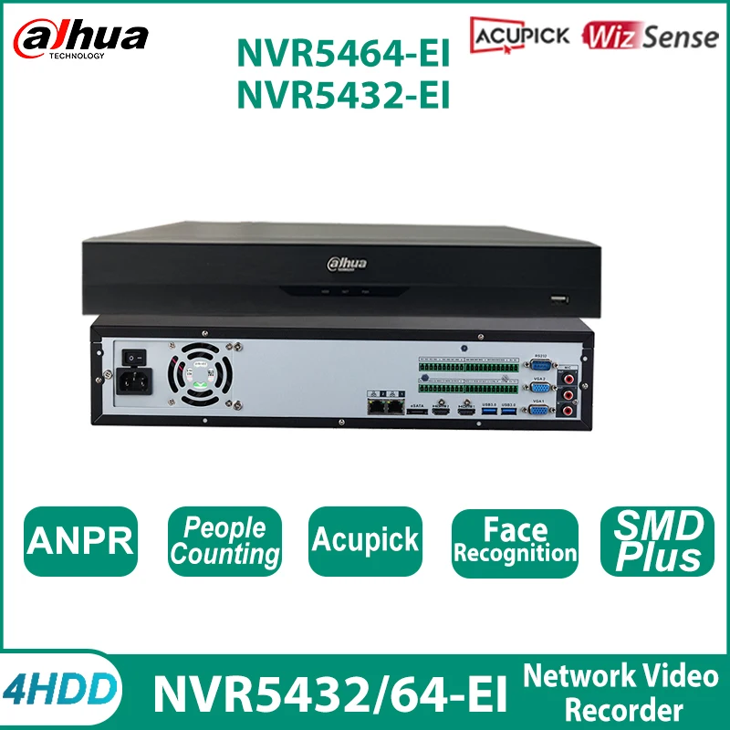 Dahua NVR5464-EI NVR5432-EI Smart AI AcuPick WizSense Video Recorder Support ANPR Face detection 4CH By Recognition 4HDDs CCTV