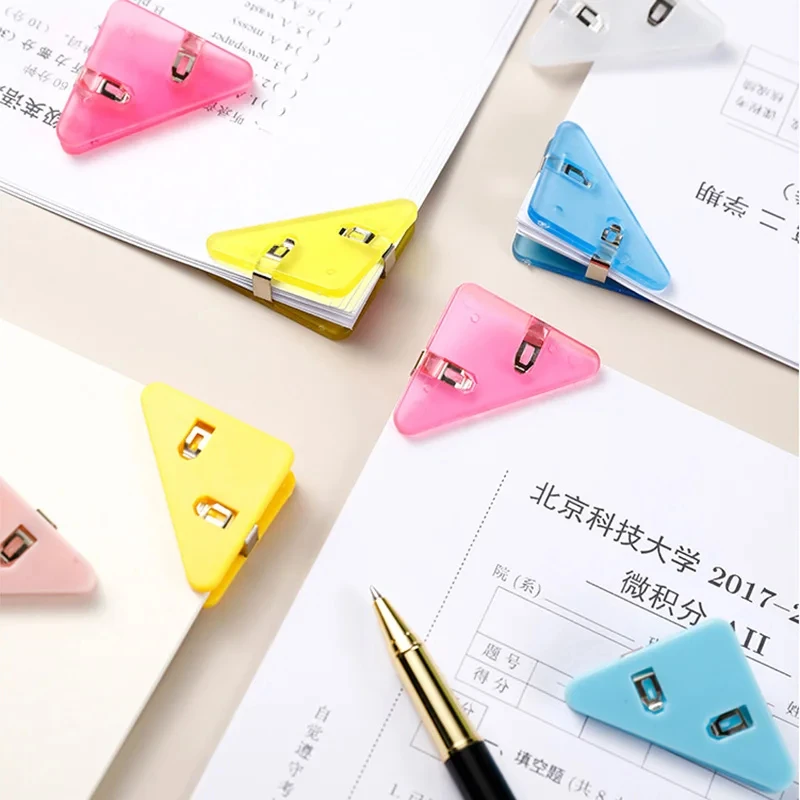 10Pcs Colorful Transparent Triangular Folder Book Paper Corner Binder Clip for Desk Shelf Office Stationery Desktop Organizer - view 2
