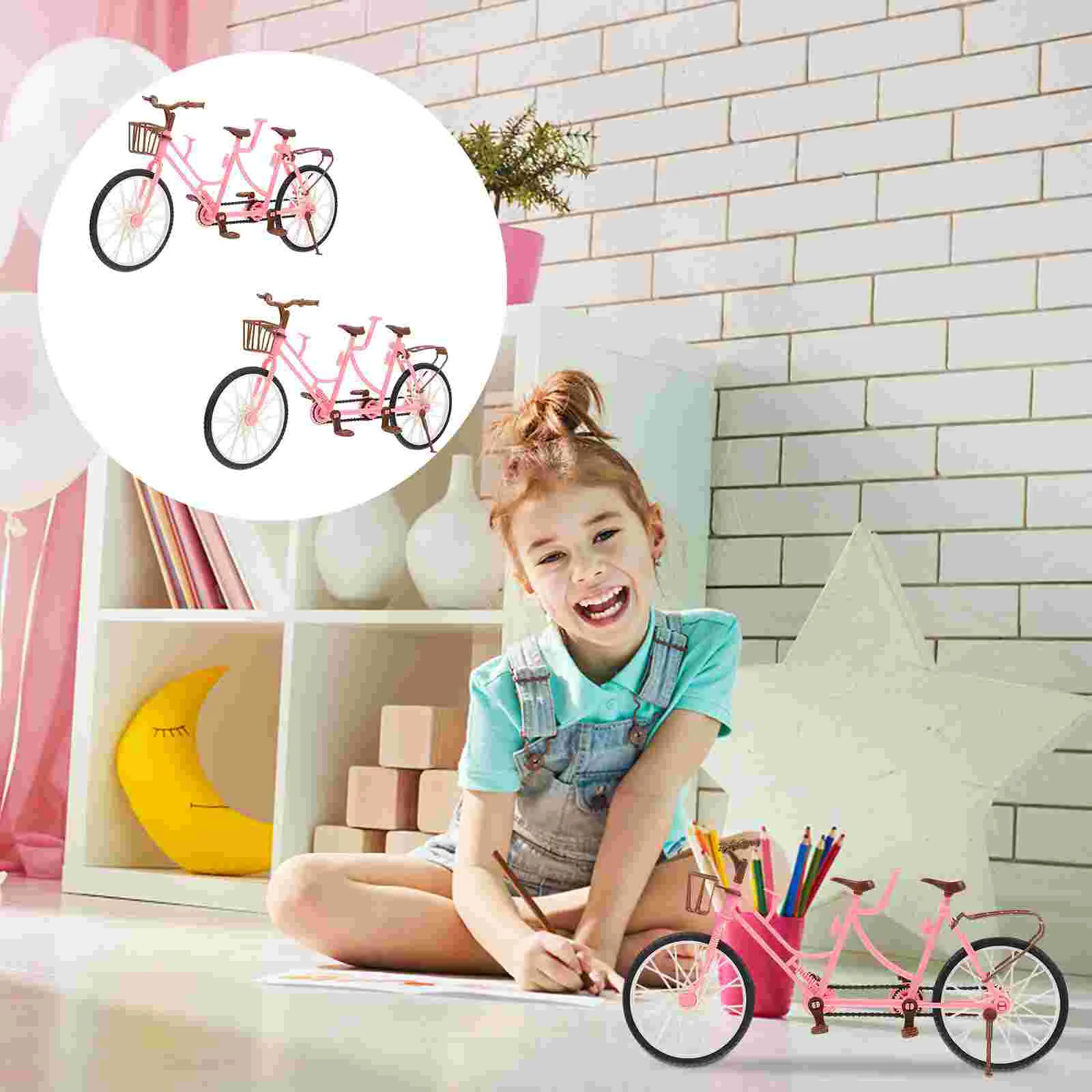 3 Pcs Two-seater Bicycle Bike Figurine Mini Toy Bikes Desktop Model Abs Practical Adornment Child Toys