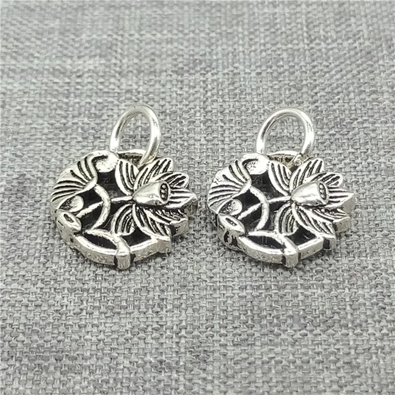 1 Piece Lotus Flower Charm Double Sided in 925 Sterling Silver for Yoga Meditation Bracelet and Necklace Making