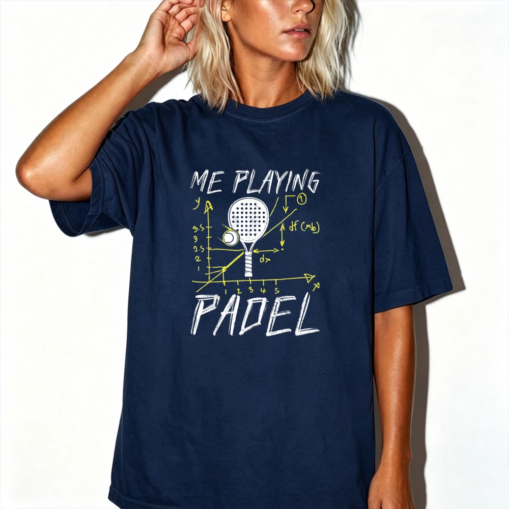 Women Me Playing Padel Sketch Graph Slogan Graphic Tshirt Padel Tennis Hand Drawn Letter Print Crew Neck Loose Sports Casual Top