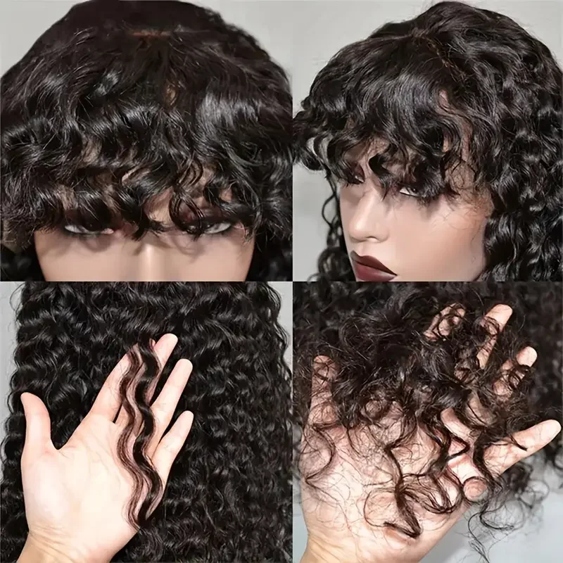 Peluca de cabello humano con corte Bob Pixie corto para mujer, pelo sin pegamento, ONDA DE AGUA, color Natural, Perla Negra