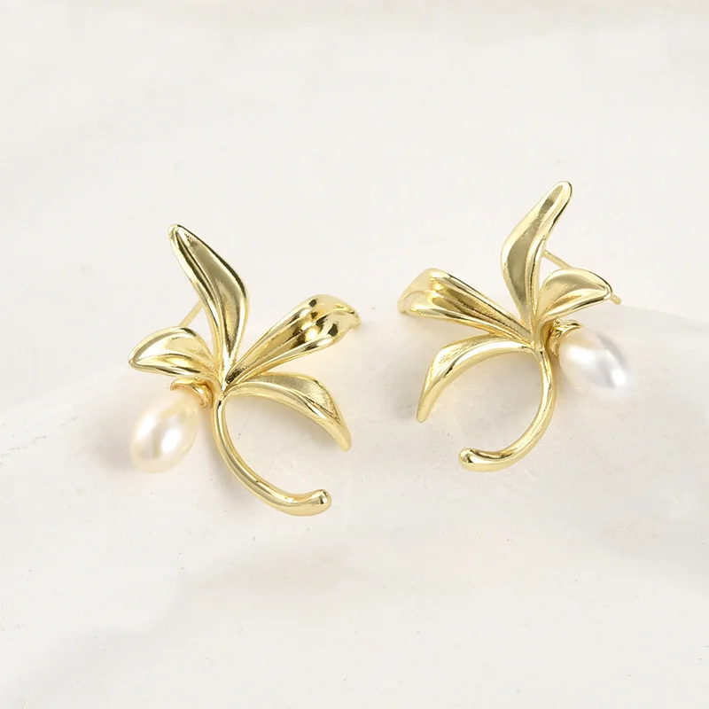 

6pair DIY Jewelry Accessorie Leaf Flower Stud Earring Base with Loop Linker Connector for Women Hanging on Pearls Earring Making
