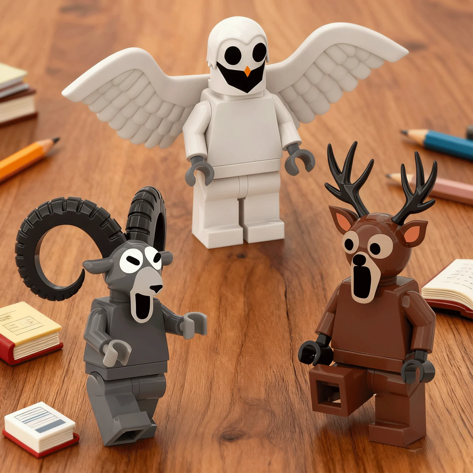 99 ليلة في الغابة الغزلان البومة الماعز الوحش اللبنات مجموعة نموذج تجميعها اللبنات تمثال لعب الأطفال