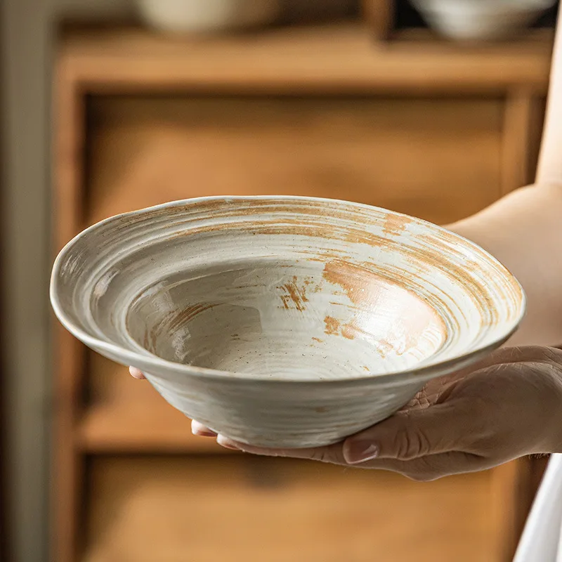 

Vintage Handmade Ceramic Bowl Large Pasta Salad Soup Dish Rustic Tableware