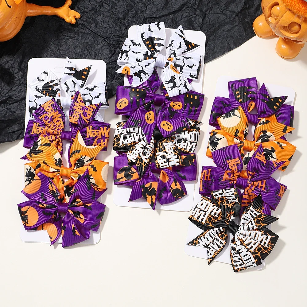4 teile/satz Halloween Cheer Bow Haars pange für Kinder lustige Kürbis Haarnadel Band Bowknot Haars pange Mädchen Kopf bedeckung Haar Zubehör – Detail 36