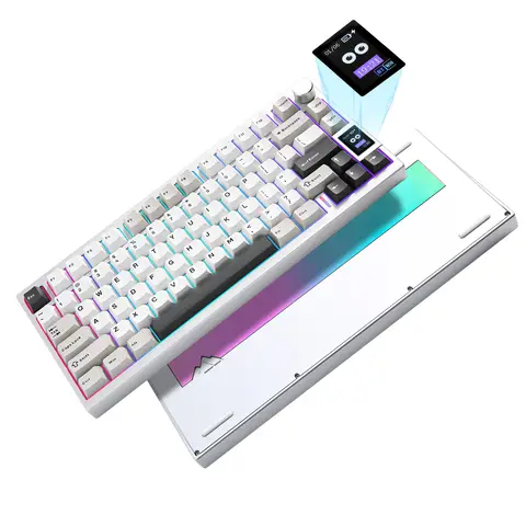 YUNZII AL80 Silver Wireless Mechanical Keyboard, Full Aluminum CNC Custom QMK/VIA Gaming Keyboard, LCD Display Hot Swap Keyboard