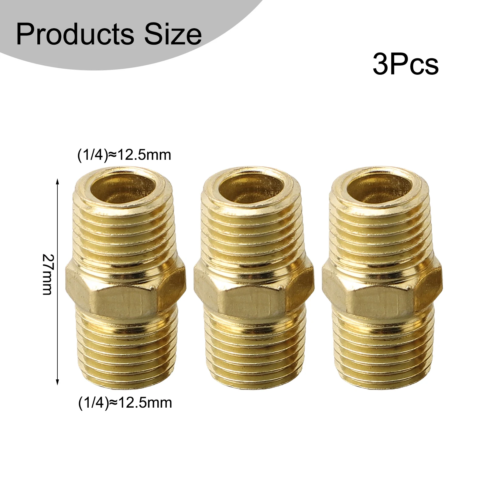 Gold Tone Brass Pipe Adapter 1 4 Male to Male for Air Line Hose Compressor Connection with Quick Adapter and Hex Nipple