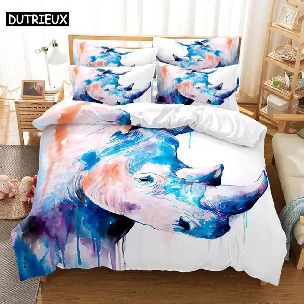 

Cartoon Rhinoceros Bedding Set Duvet Cover Set 3d Bedding Digital Printing Bed Linen Queen Size Bedding Set Fashion Design