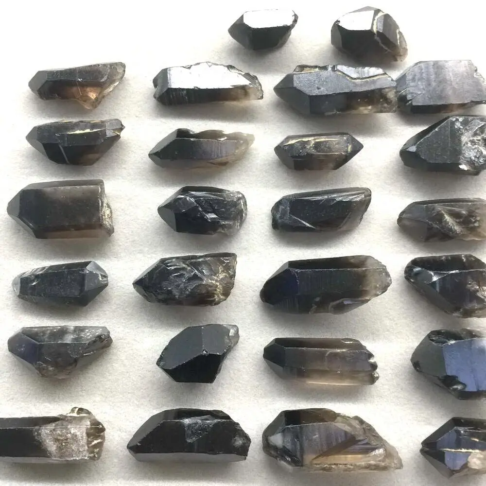30pcs Smokey Morion Quartz Natural Black Smoky Crystal Points Stone Short Tips
