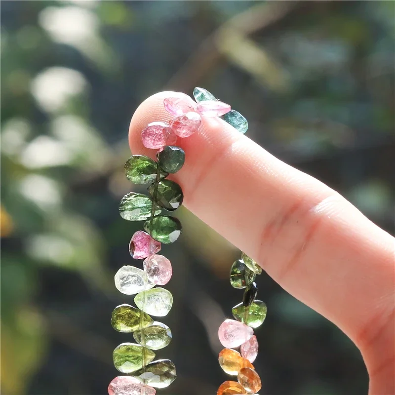 Natural Stone 7A Tourmaline Flat Drop Faceted Beads 5x7-9MM For Jewelry Making Diy Bracelet