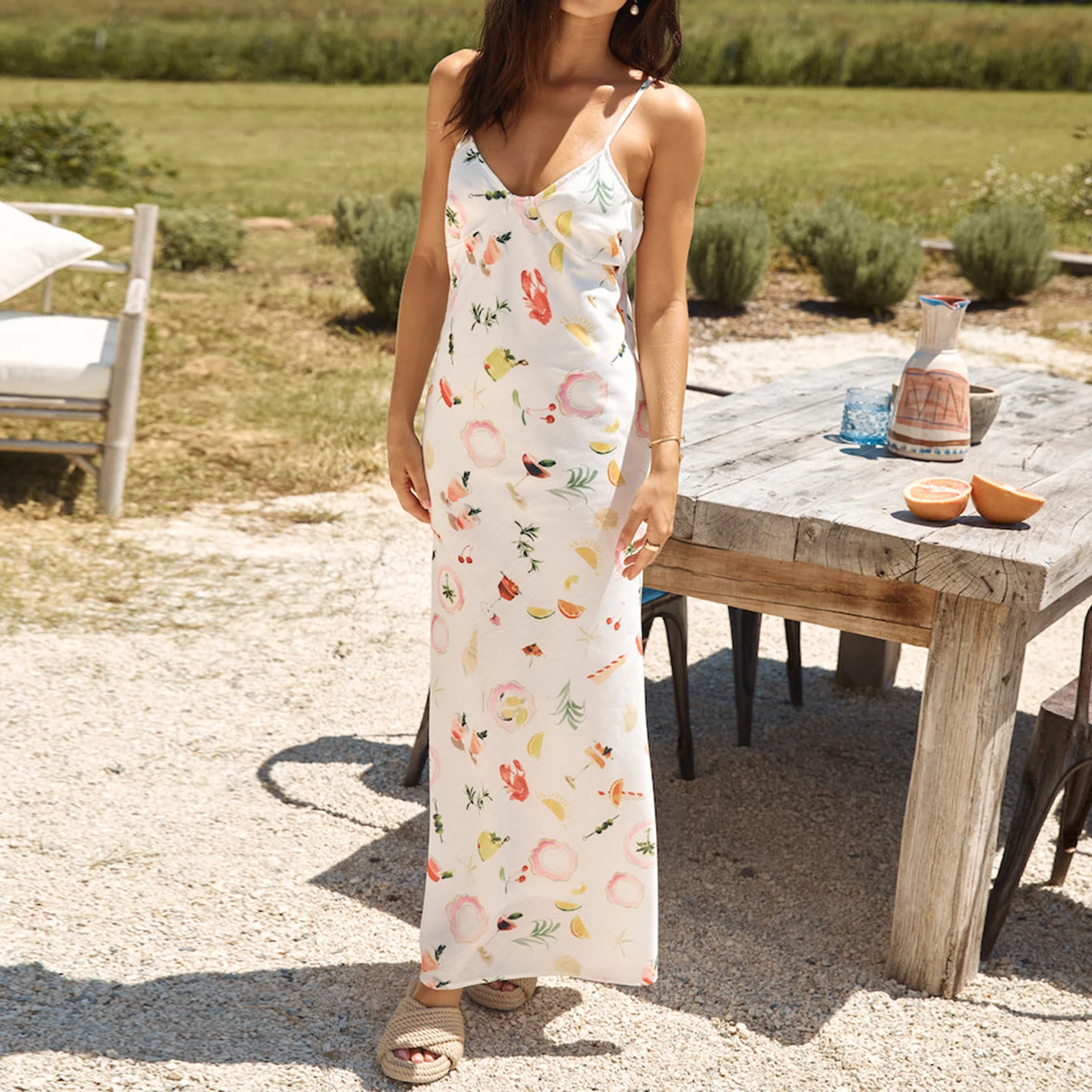 Robe camisole longue à bretelles spaghetti pour femmes, tenue de soirée d'été, à la mode