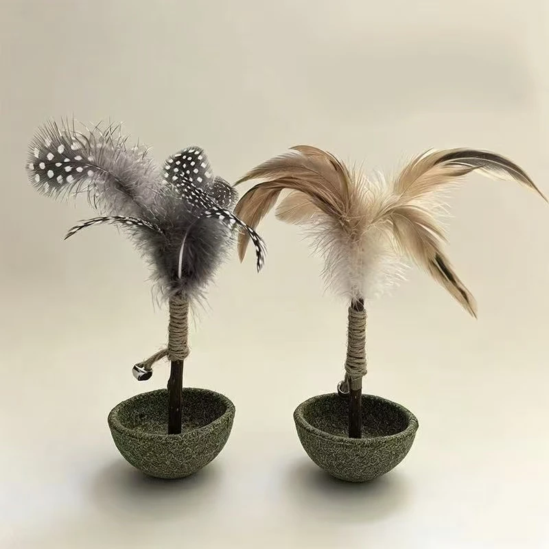 Catnip Tumbler Cat Toy Wooden Feather Teaser Stick with Bell Natural Matatabi Chew Toy Self Play Relief Boredom Interactive Kitt - view 3