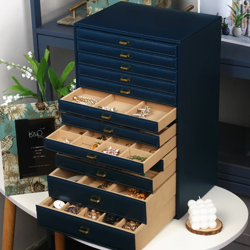 Large Capacity Jewelry Organizer Box with 12 Drawers Jewelry Display Collection PU Storage Necklace Holder for Anniversary