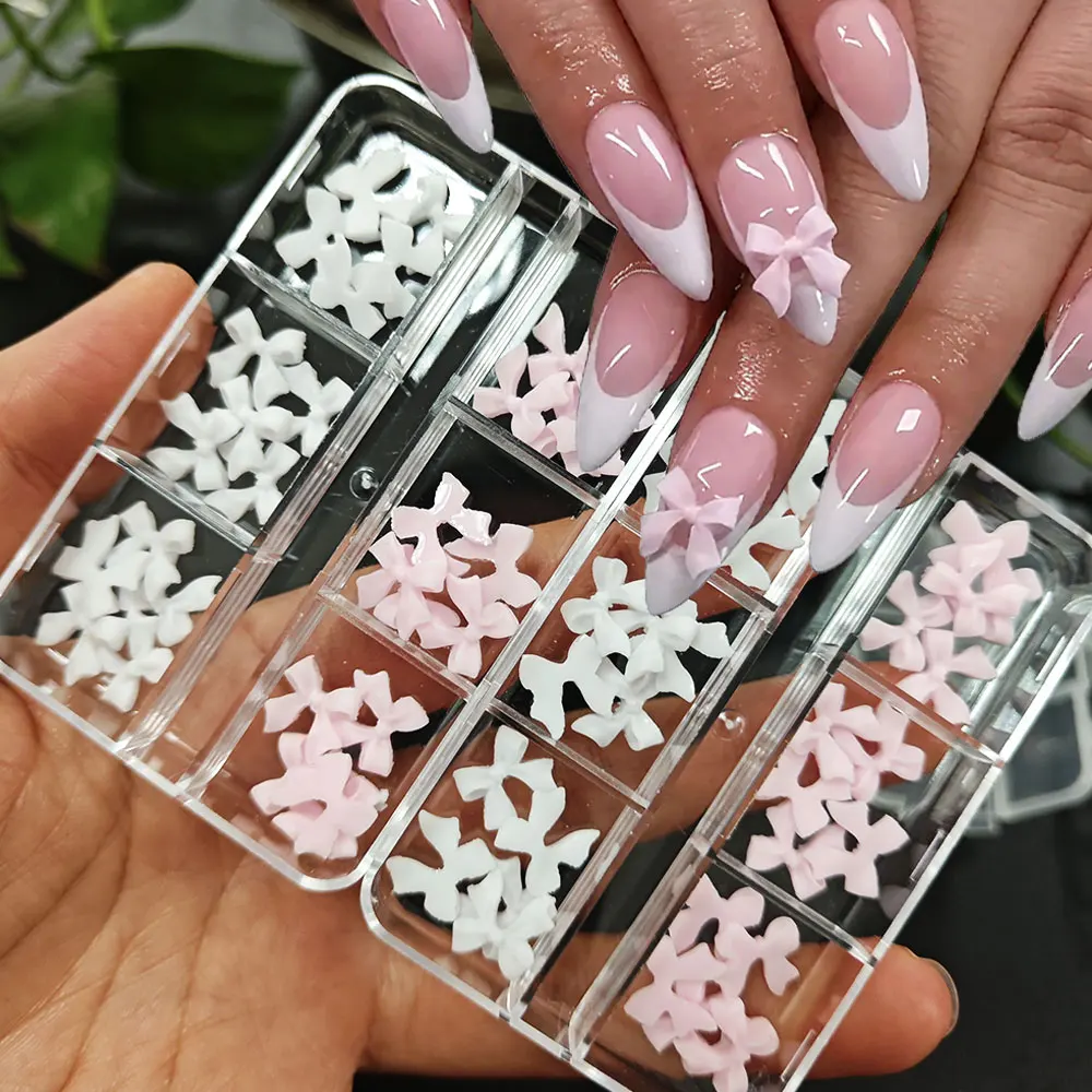 30 قطعة ثلاثية الأبعاد لطيف الوردي الأبيض Bowknots مسمار سحر الراتنج القوس الشريط مسمار الراين 11 مللي متر Kawaii Bowite مسمار لوازم الزينة # ^F5