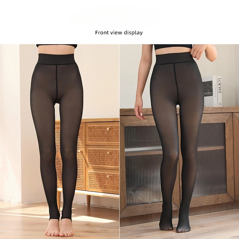 Thermal Stockings Women Fleece Lined Tights Warm Winter High Waist Sexy Translucent Black Pantyhose Thermal Legging Tights view 4