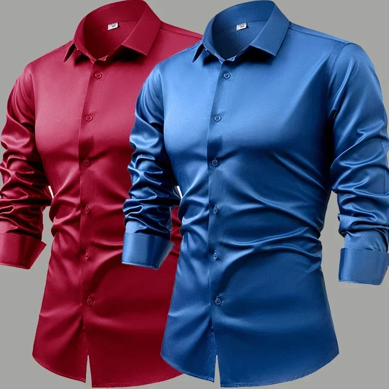 LIBIELIY Silk Cotton Long Sleeved Shirt Men's Pure White Shirt 2025 Spring High-end Sense Inch Shirt Casual Business Suit Formal