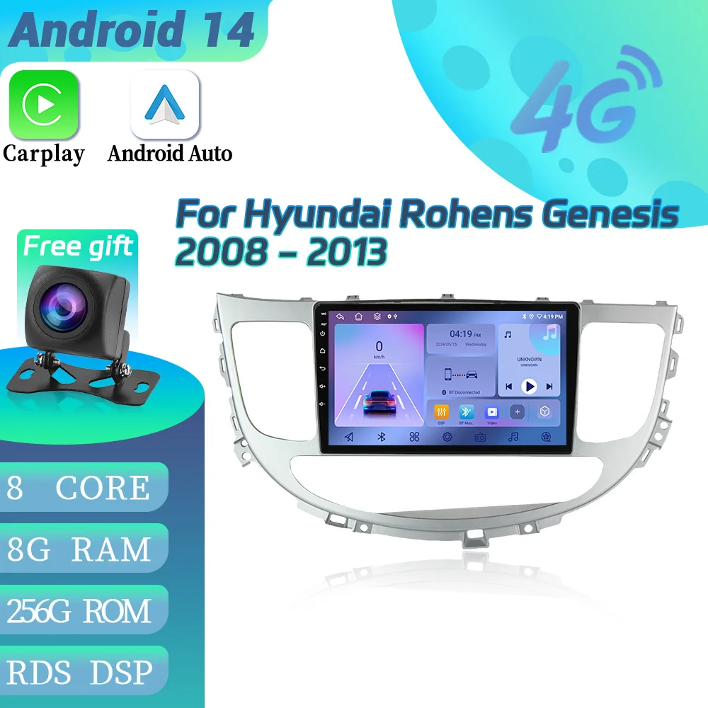 

Android 14 для Hyundai Rohens Genesis 2008-2013 Автомобильный радиоприемник Мультимедиа Беспроводной Bluetooth Carplay Навигация 4G GPS Сенсорный экран