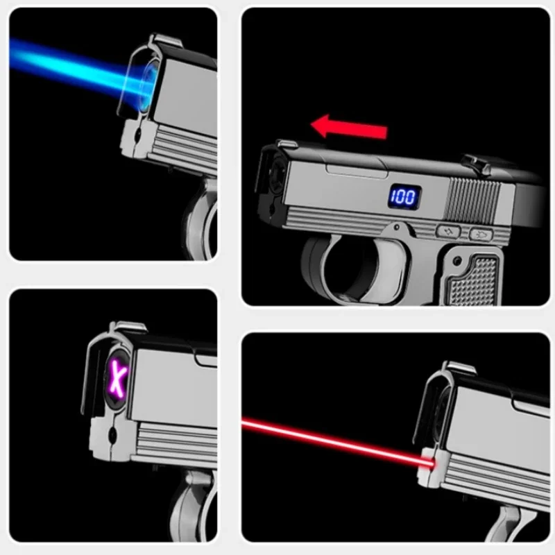 New Metal Gas Electric Dual-use Laser Lighter Windproof Multifunctional Folding Rotating Inflatable Lighter Men's Smoking Gift