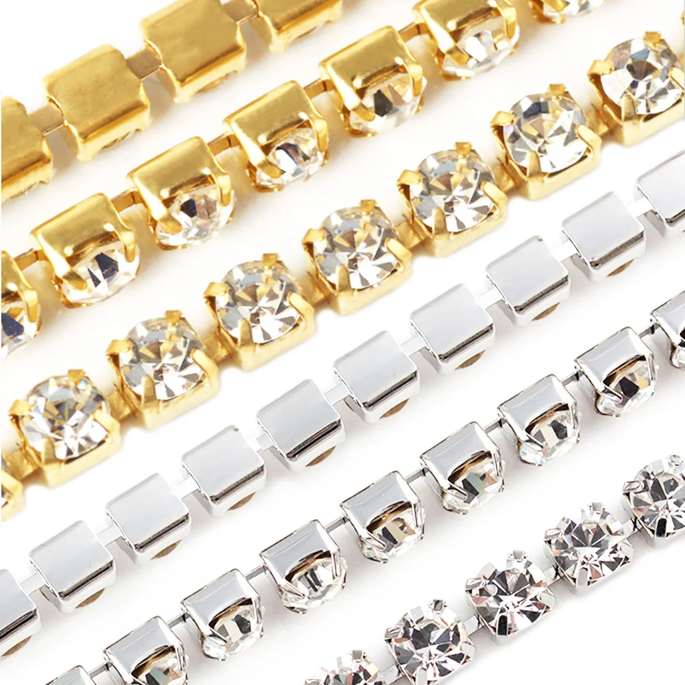 Rhinestones Cup Chain Ss6-Ss18 Flatback Base Glitter Crystal Strass Stones Chain DIY Sewing Accessories Rhinestones Chain Crafts