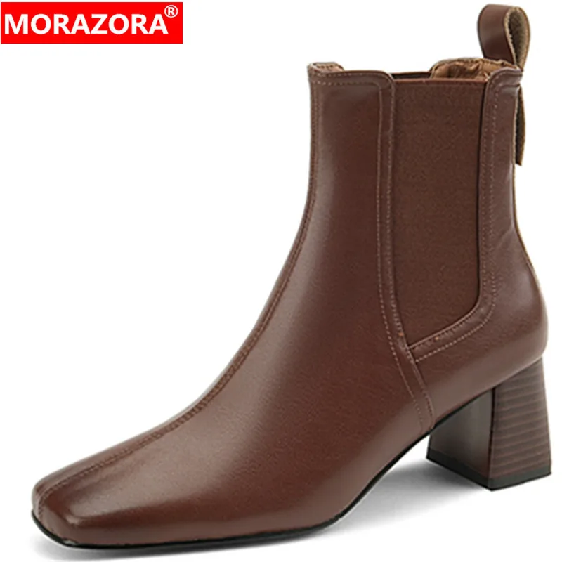 

MORAZORA 2022 Size 34-43 New Modern Sheepskin Boots Woman Winter Ankle Chelsea Boots Thick High Heels Fashion Shoes