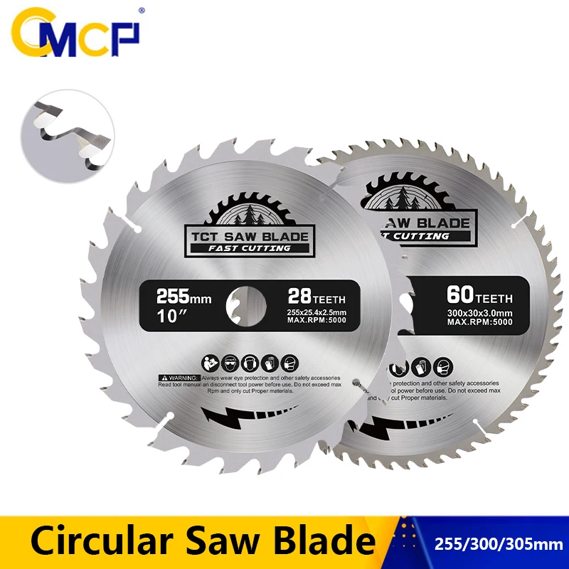 CMCP 1 قطعة TCT شفرة منشار دائري 255 300 305 مللي متر أسطوانة تقطيع النجارة 28T 40T 60T 80T 100T شفرة منشار كربيد للخشب