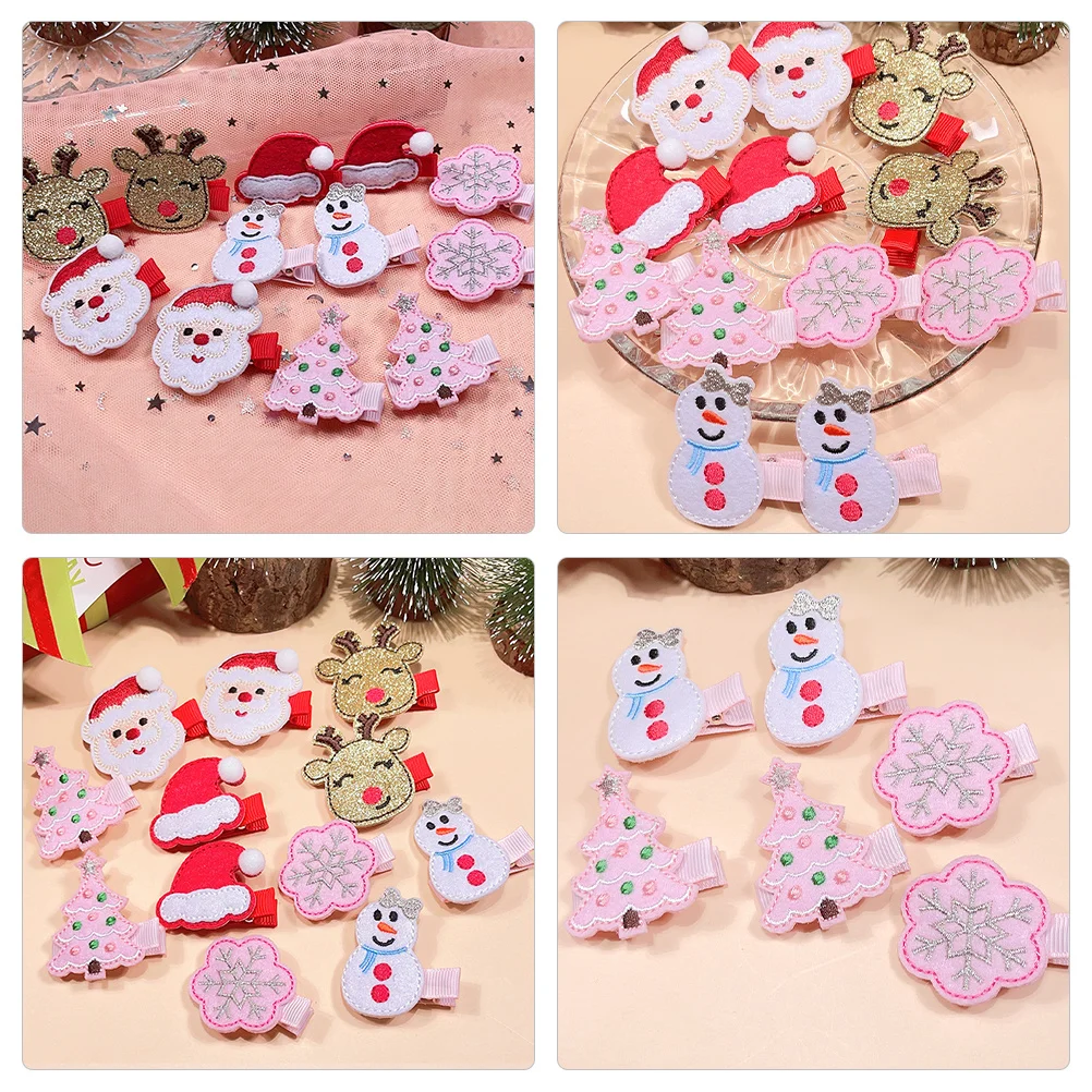 

6Pcs Christmas Barrettes Xmas Hair Clips Holiday Hair Accessories Christmas Headpiece Snowflake Hat Clip