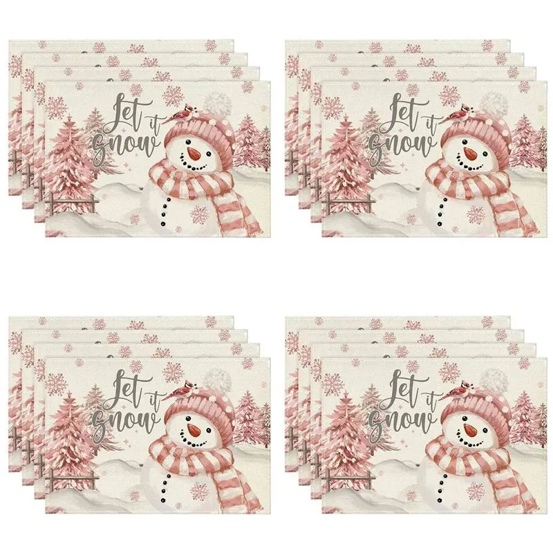 

【ПОСЛЕДНИЙ ШАНС】Набор из 16 розовых рождественских салфеток с снежными елками для зимнего декора кухонного и обеденного стола B