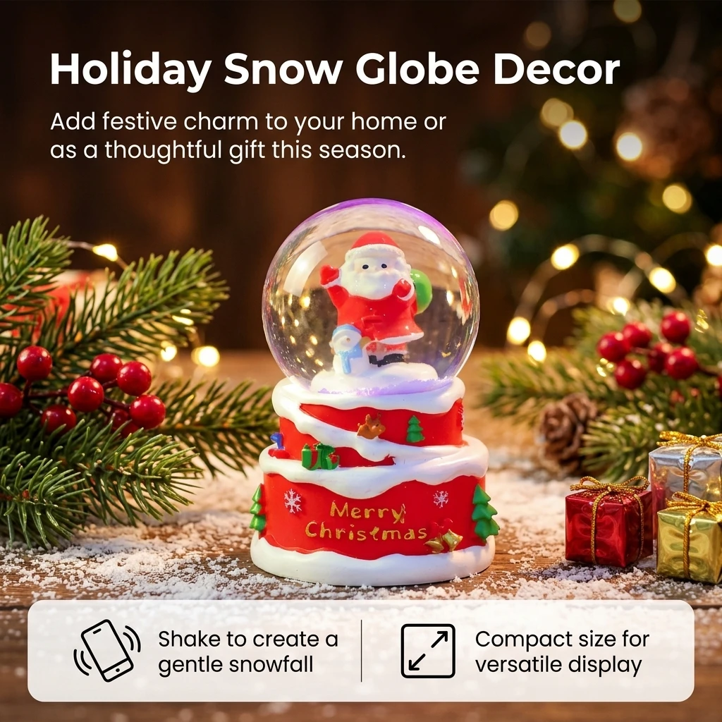 Water Globe Electric Snowing Christmas Ornament for Living Room Window Display Resin Holiday Desktop Decor Gift Set