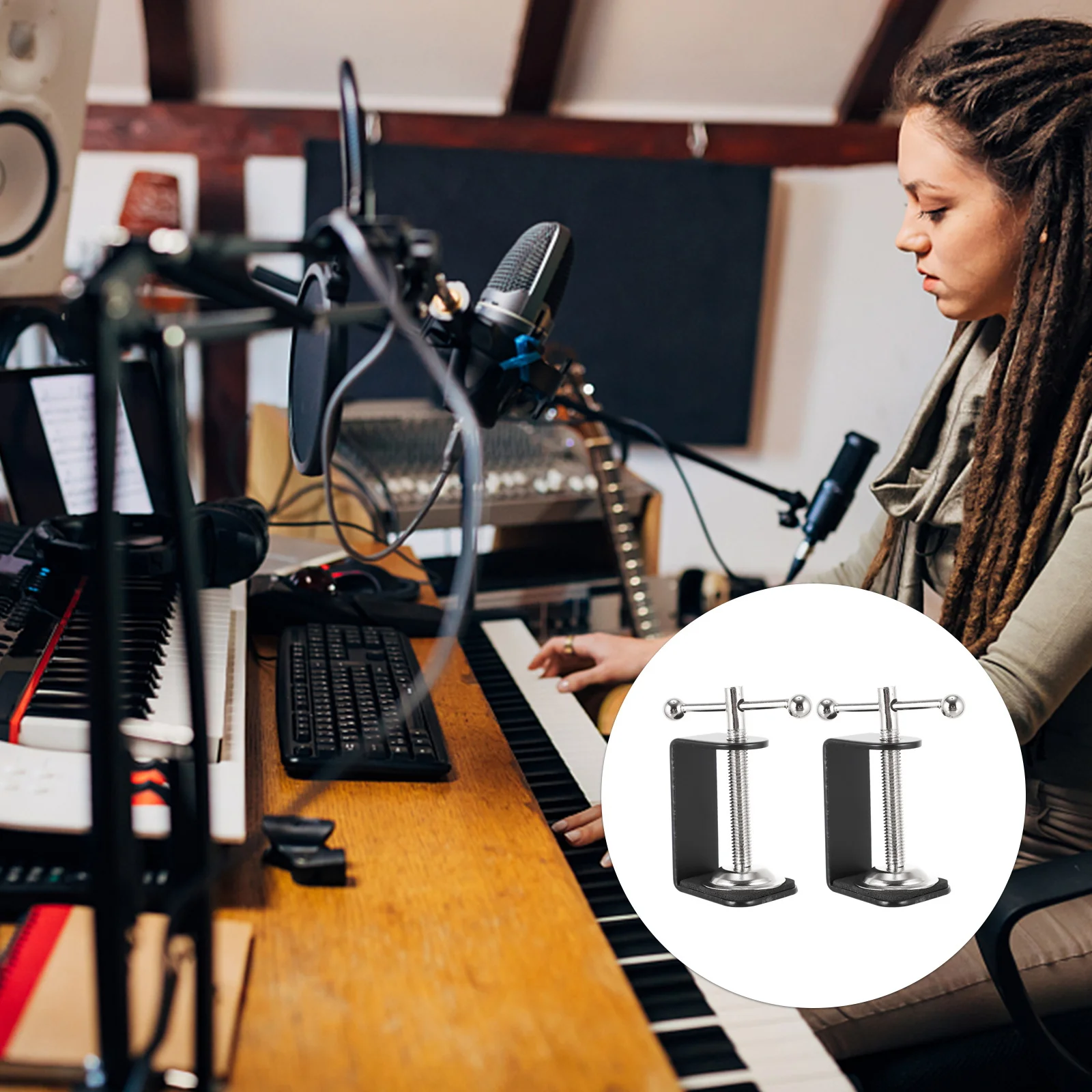 

Universal Table C Shape Clamp 2Pcs Desk Mount Brackets for Lamp Long Arm Holder Work Stand Replacement Fixing Clips Hardware