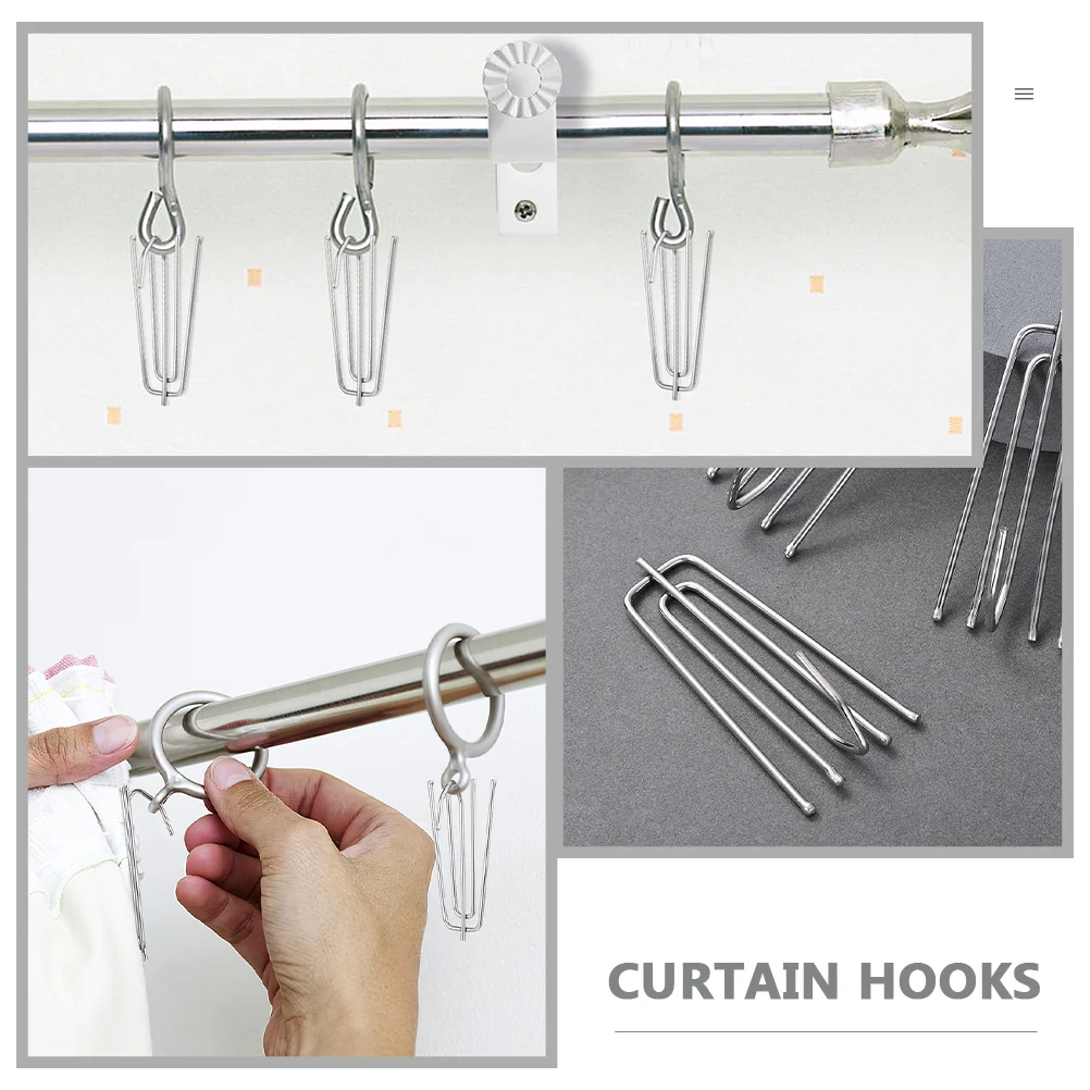 30 Pcs Curtain Hook Clips Hooks Drapery for Pleated Drapes Pinch Stainless Steel Curtains Metal Pleater Tape