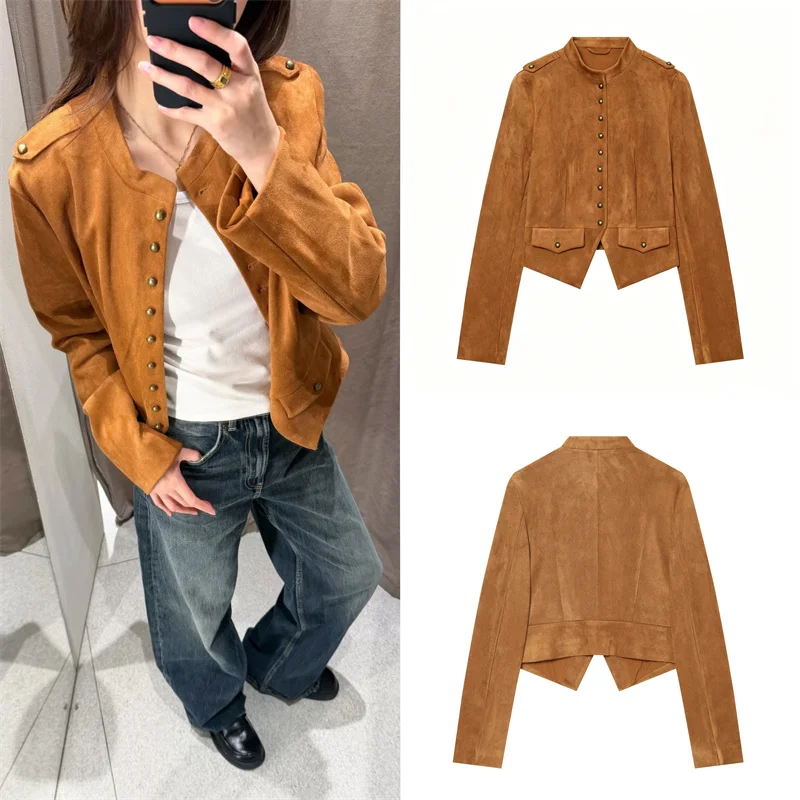 Guobioziy Women's Jacket 2026 Early Autumn New Style Fashionable Versatile Long Sleeve Stand Collar Short Button-Up Jacket