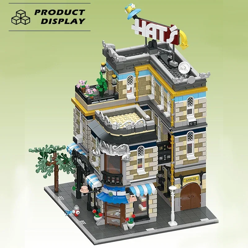 3140PCS Street View The Hat Store Building Blocks Model City Creative Expert Modular Assembly Bricks Kids Toy For Adult Gifts