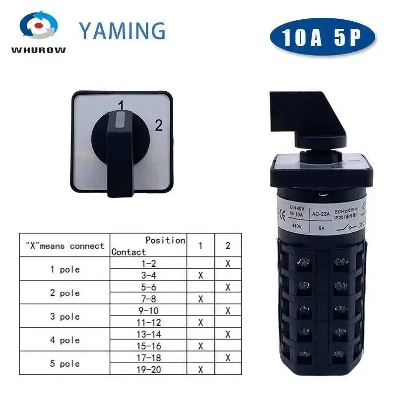 LW26-10/5 Changeover Selector LW28 Series 1-5 Poles 10A Silver Contact Power Control Rotary Cam Switch