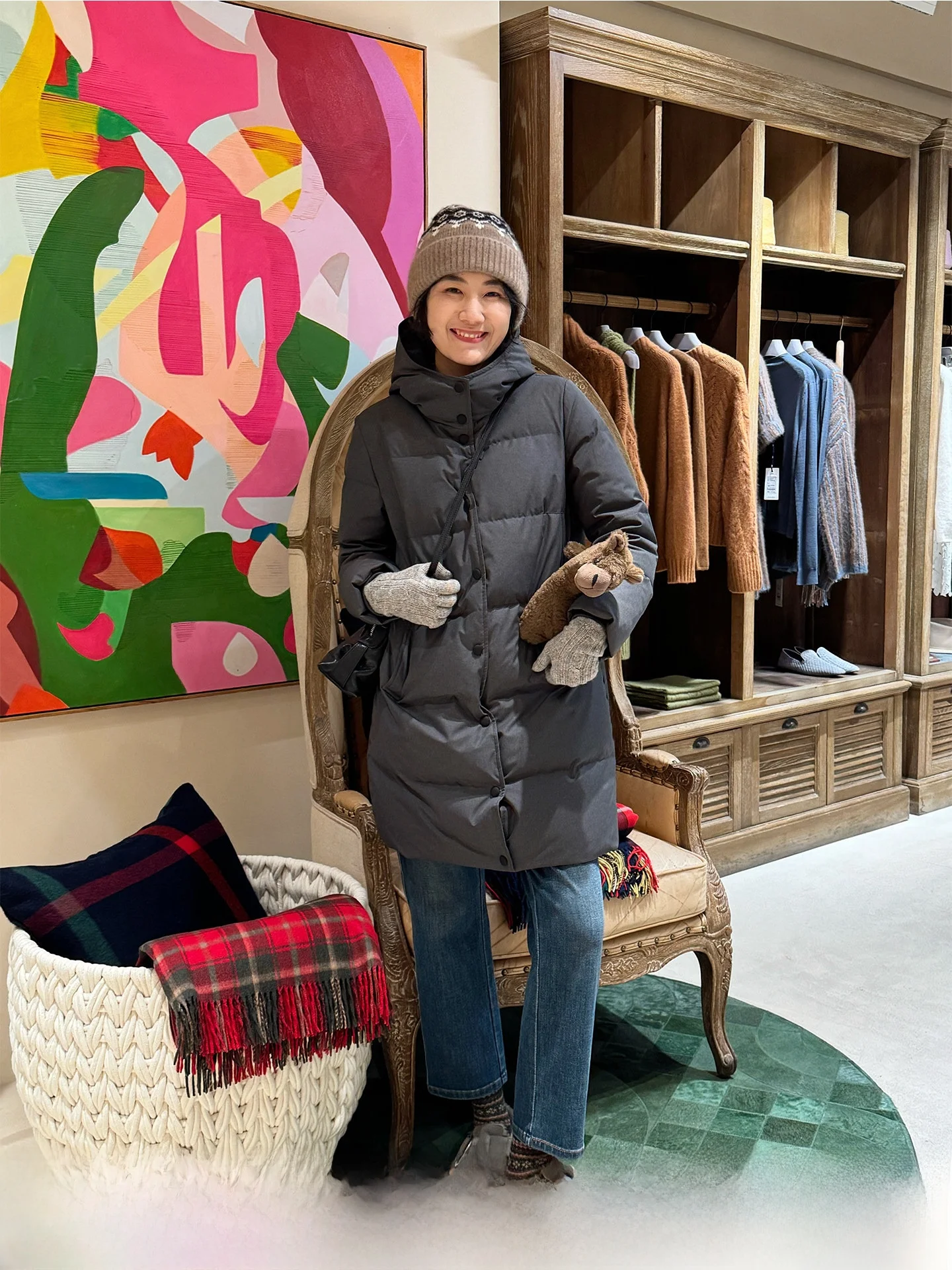 

Langqing Grey Hooded down Jacket Women's Mid-Length Warmth-Preserving White Goose down Outerwear Winter New Arrival