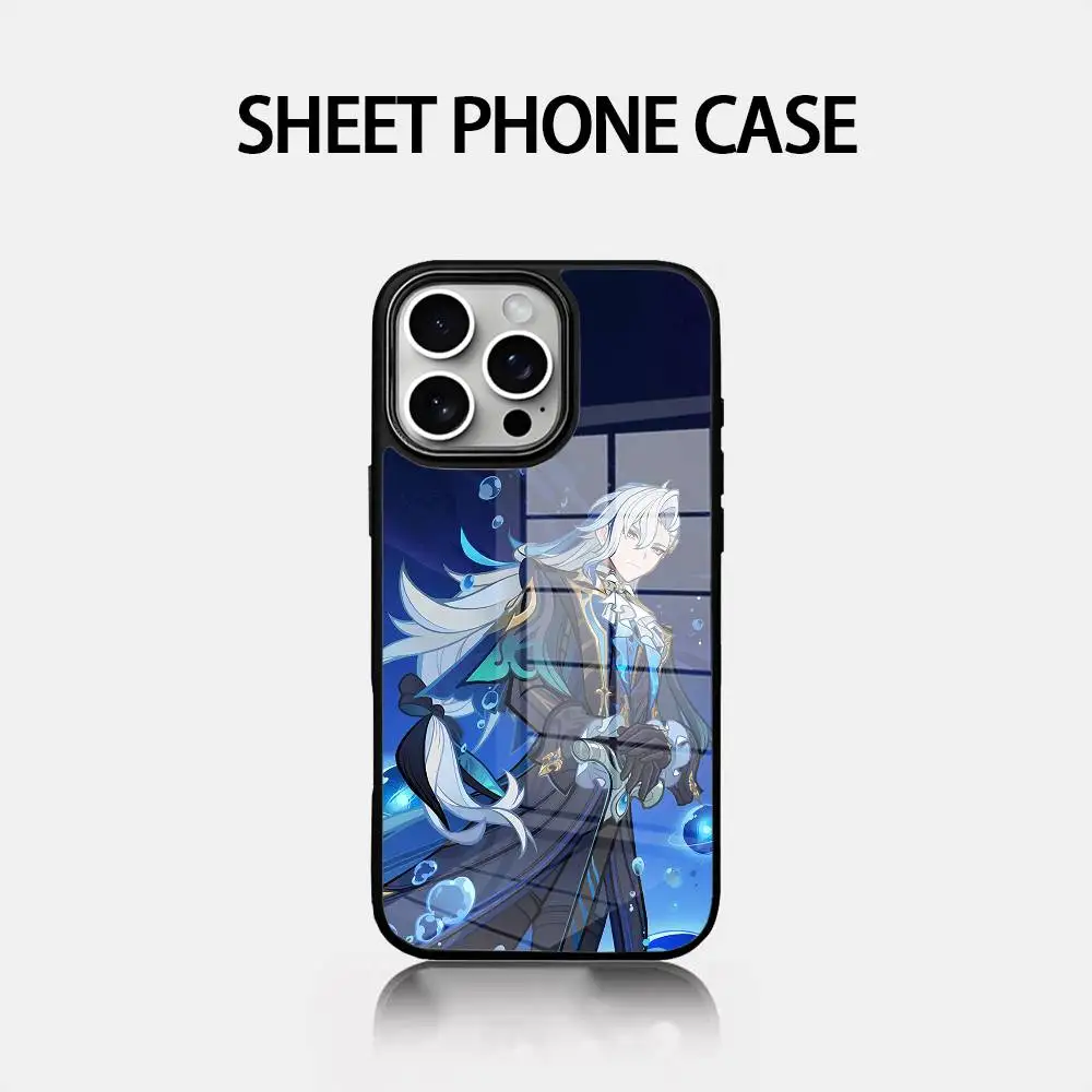

G-Genshin Impact NeuvilletteS Phone Case Glass Cover Phone Case For Iphone 16 15 14 12 11 13 Pro Max Mini Puls Attraction CASE