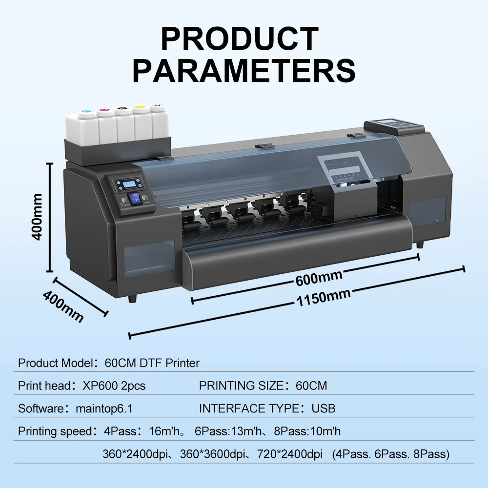 60CM DTF Printer For Epson Dual XP600 Print Heads Direct to Film Transfer Printing Machine impresora dtf a1 For T shirt Printer