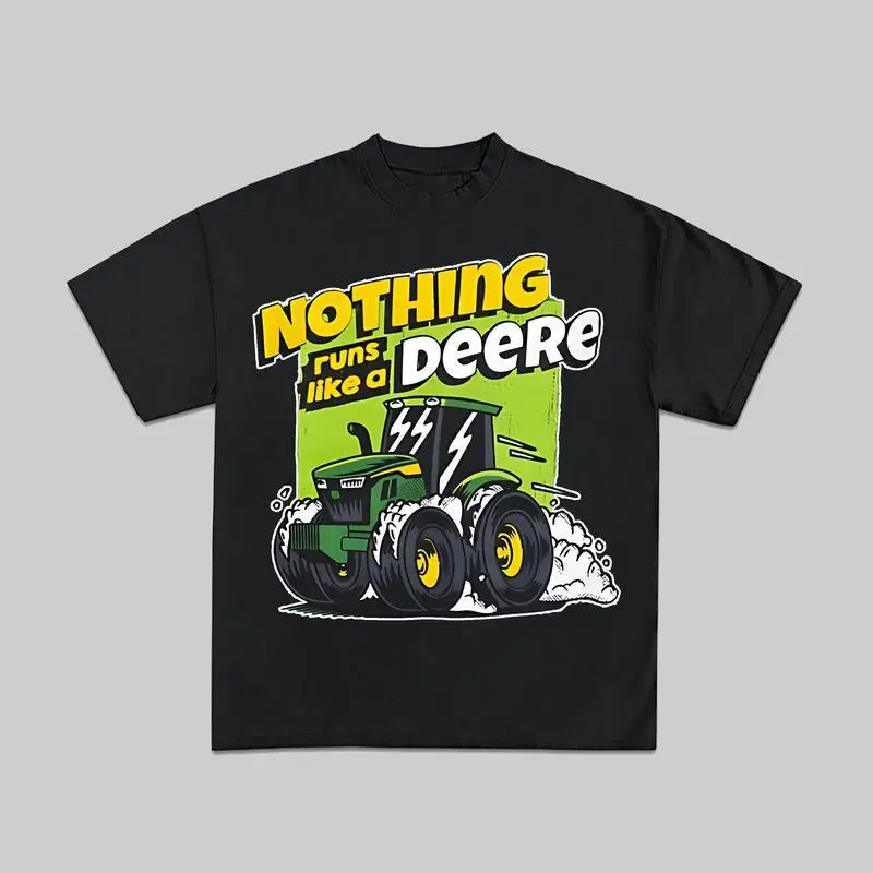 

Nothing Runs Like A Deere T-Shirt Genuine Tractors and Plows For Farmers Graphic 2-Sided Graphic Tees Outfit For Farmers Menswea